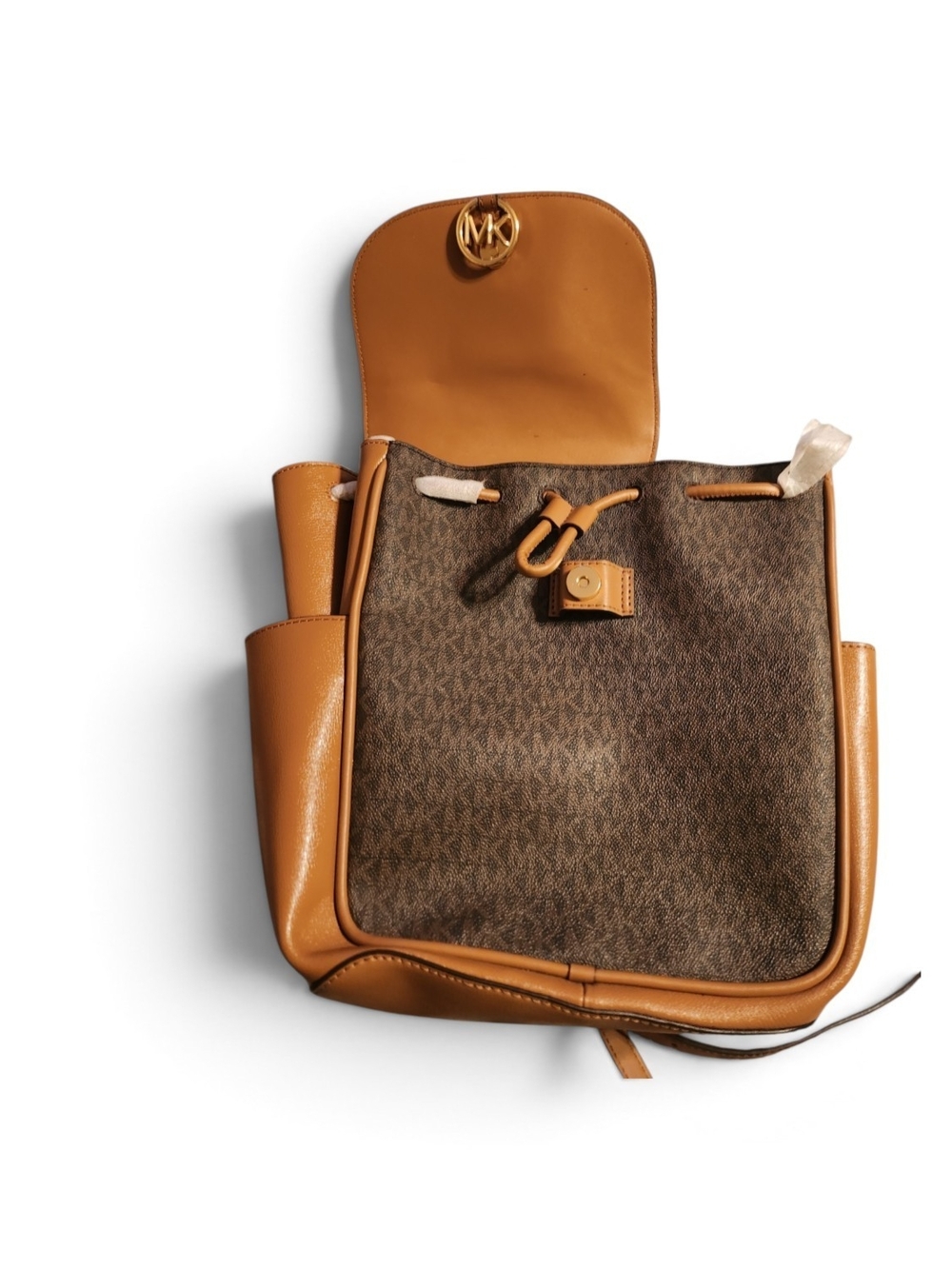 Michael Kors Brown & Tan Signature Drawstring Backpack